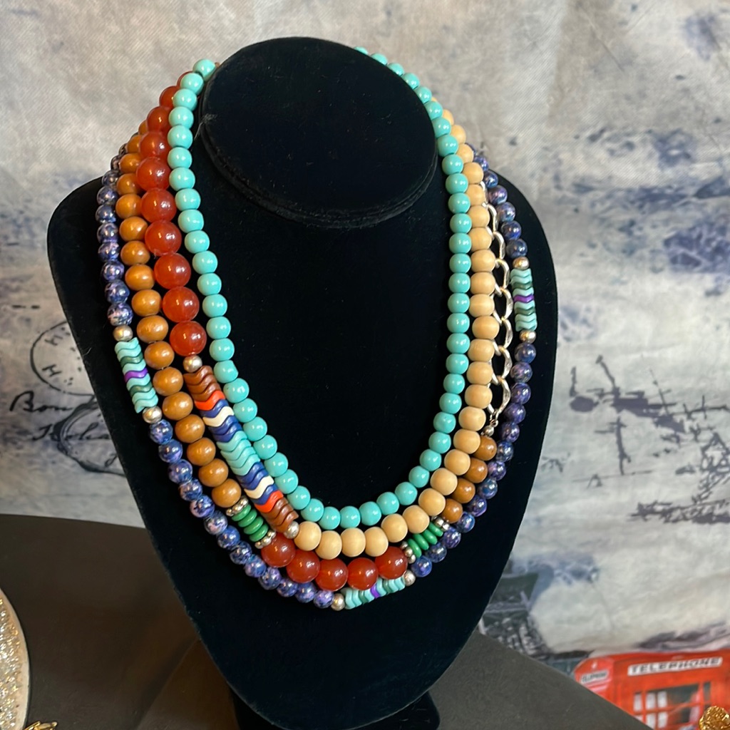 Guc Vintage 4 Multi Deco Strand Robert Rose Costume Necklace